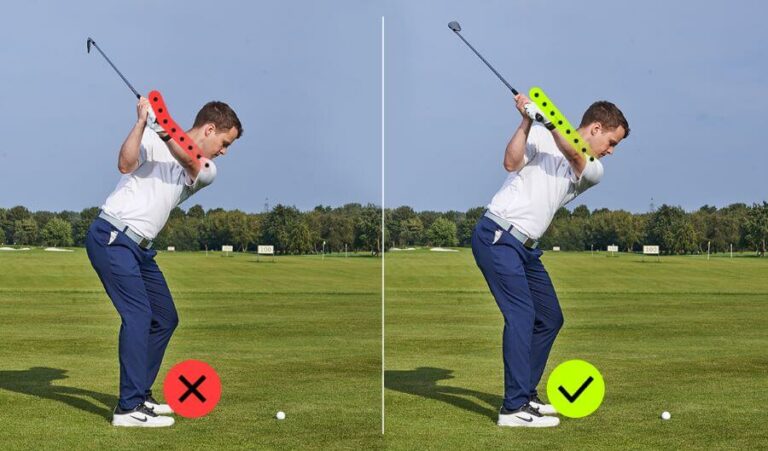 cupped and flat wrist at the top of the backswing